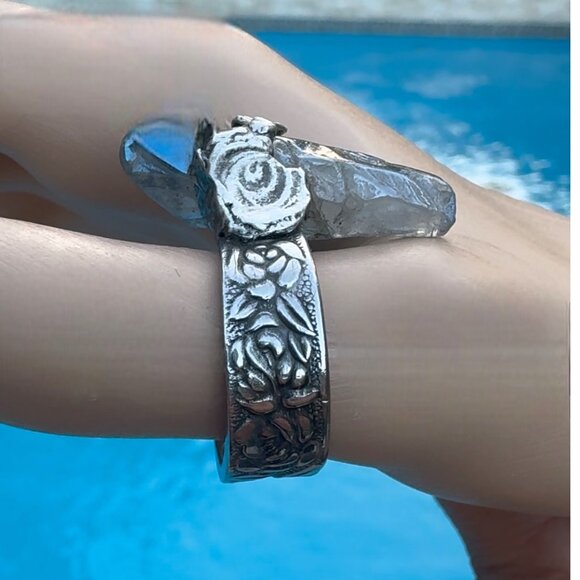 Handcrafted Quartz Ring & Vintage Spoon Handle & Silver Blend Boho Metalwork 9 - Picture 1 of 14